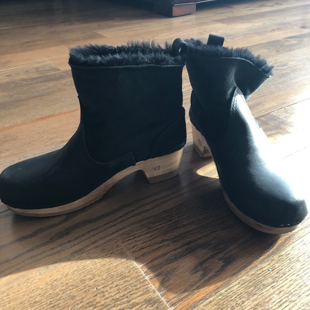 No.6 5" Pull on Shearling Clog Boot Black Suede